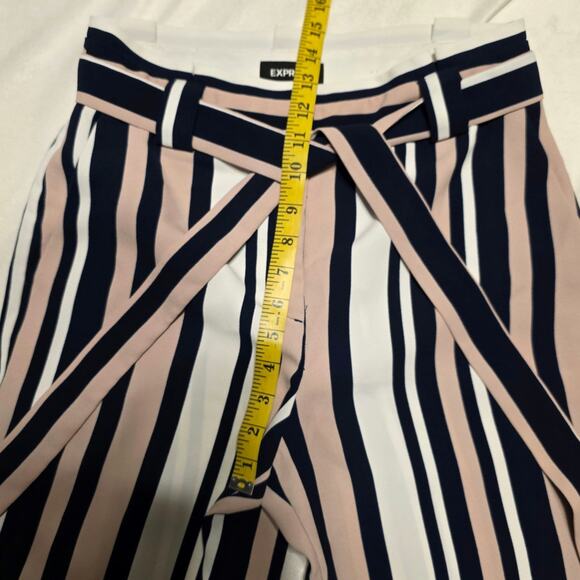 Express Ankle High Rise Striped Paperbag Pockets Sash Tie Pants, Size 6 Regular - Picture 4 of 6